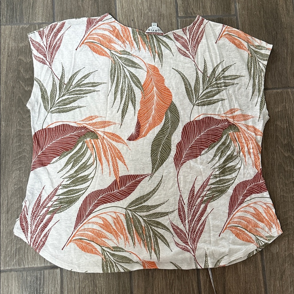 Orvis Multicolor Leaf Print Short Sleeve Top - Picture 6 of 7